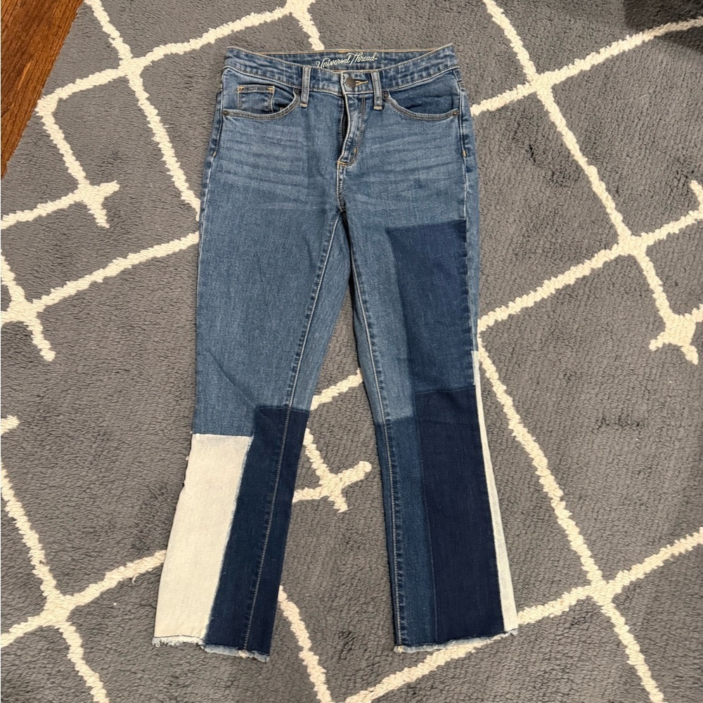 Universal Thread Straight Leg Patchwork Jeans